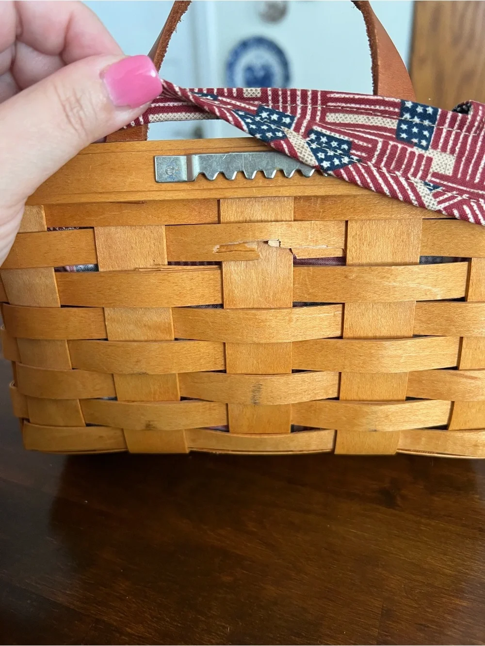 Longaberger Med Key Basket, 2 Fabric Liners, 2002